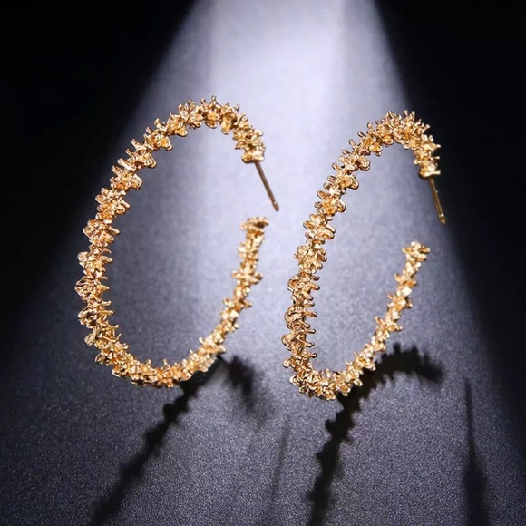 ⚜️[𝟯/$𝟮𝟴]⚜️Big Golden Hoop Fancy Earrings New - Picture 2 of 11